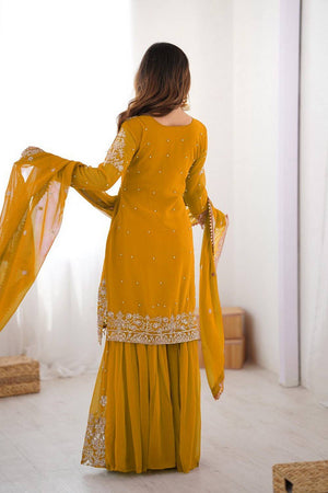 Yellow Sequin with Embroidered Georgette Sharara Suits