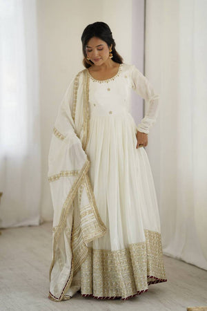 White Floral Embroidered Silk Anarkali Suits