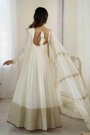 White Floral Embroidered Silk Anarkali Suits