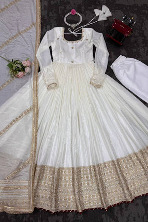 White Floral Embroidered Silk Anarkali Suits