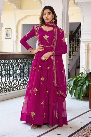 Multi Color Sequin with Embroidered Georgette Anarkali Suit (SP-30-Deep Pink)
