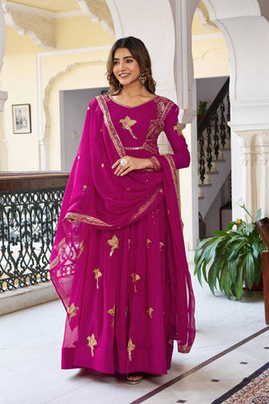 Violet Sequin with Embroidered Georgette Gown (SP-30-Purple)