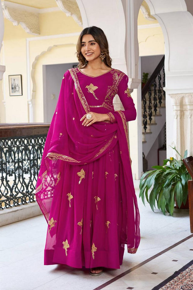 Violet Sequin with Embroidered Georgette Gown (SP-30-Purple)