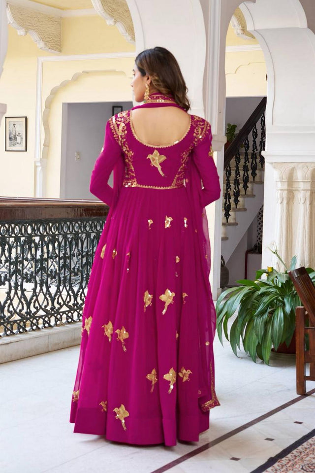 Violet Sequin with Embroidered Georgette Gown (SP-30-Purple)