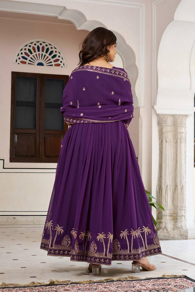 Blue Embroidered Georgette Gown (SP-31-Blue)