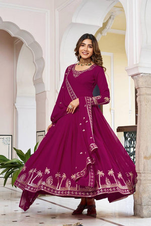Violet Embroidered Georgette Gown (SP-31-Purple)