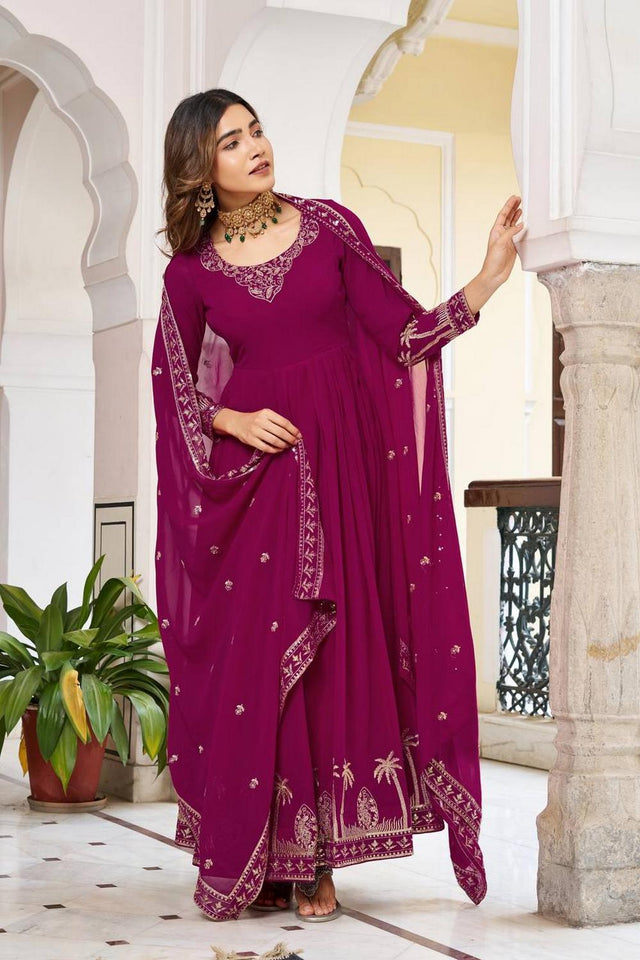 Violet Embroidered Georgette Gown (SP-31-Purple)