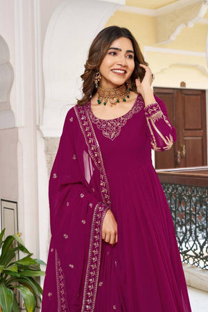 Violet Embroidered Georgette Gown (SP-31-Purple)