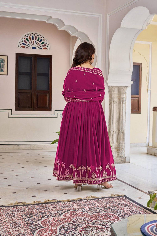 Violet Embroidered Georgette Anarkali Suits