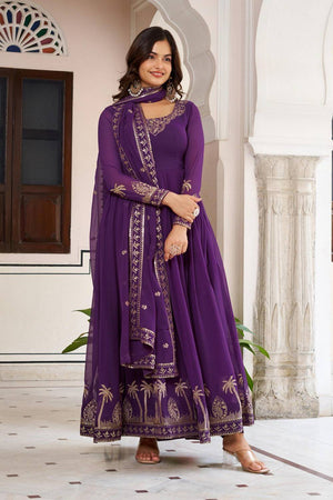 Violet Embroidered Georgette Anarkali Suits