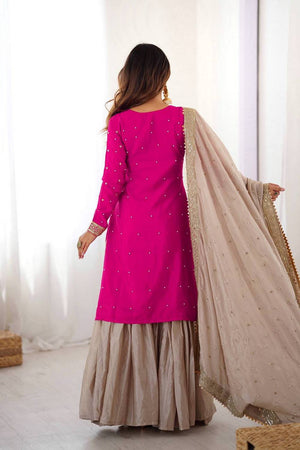 Pink Sequin with Embroidered Silk Sharara Suits