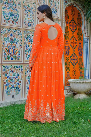 Orange Floral Embroidered Georgette Anarkali Suit (SP-55-Fanta)
