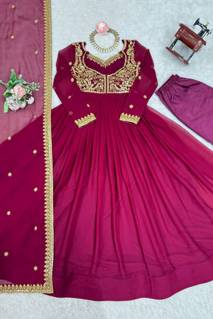 Violet Floral Embroidered Georgette Anarkali Suits