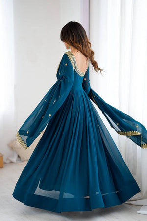 Royal Blue Floral Embroidered Georgette Anarkali Suits