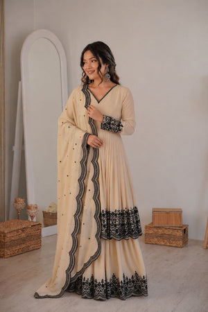 Cream Embroidered Georgette Anarkali Suit (SP-71-cream)