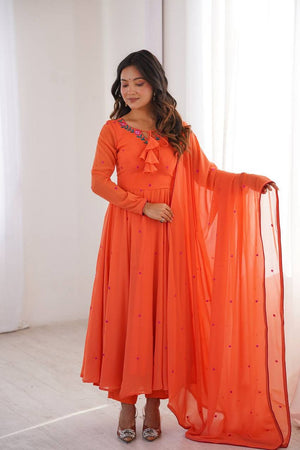 Orange Embroidered Georgette Anarkali Suit (SP-82-Orange)