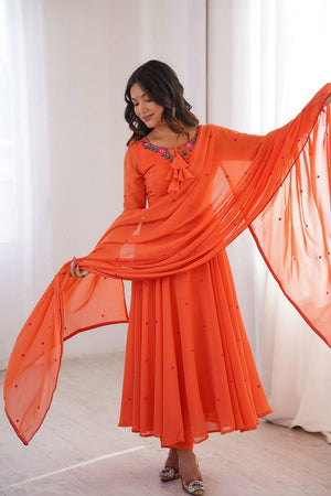 Orange Embroidered Georgette Anarkali Suit (SP-82-Orange)