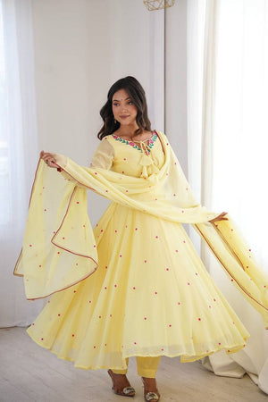 Yellow Embroidered Georgette Anarkali Suit (SP-82-Yellow)