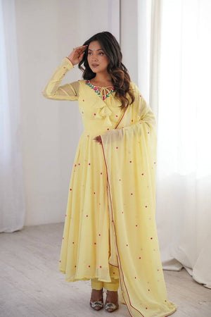 Yellow Embroidered Georgette Anarkali Suit (SP-82-Yellow)
