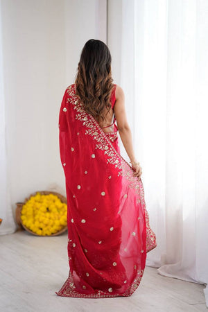 Red Sequin with Embroidered Silk Saree (SP-89)