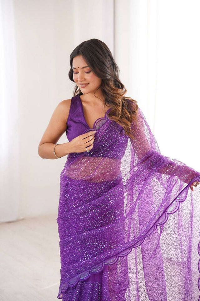 Purple Sequin with Embroidered Net Saree (SP-90)