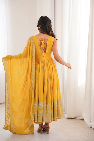 Yellow Heavy Embroidered Georgette Anarkali Suit (SP-91)