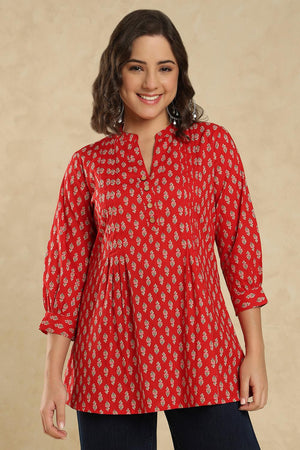 Red Floral Printed Cotton Tunic (SSKT-001-RED)