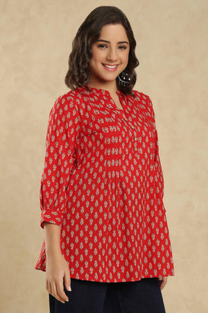 Red Floral Printed Cotton Tunic (SSKT-001-RED)