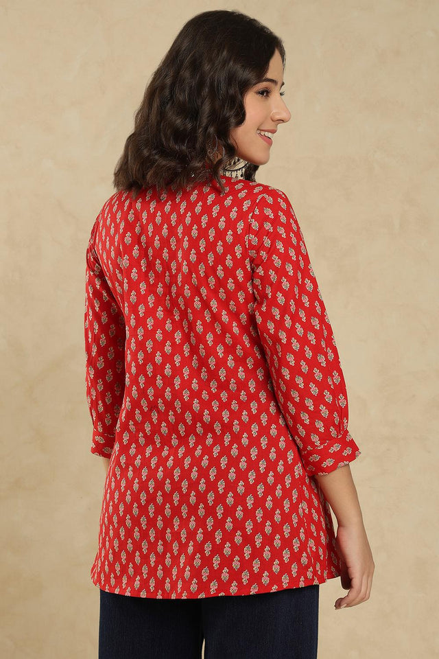 Red Floral Printed Cotton Tunic (SSKT-001-RED)