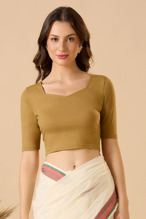 Beige Printed Lycra Blouse