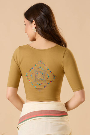 Beige Printed Lycra Blouse