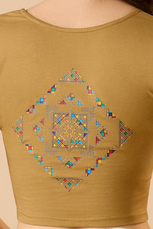 Beige Printed Lycra Blouse