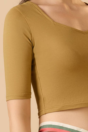 Beige Printed Lycra Blouse