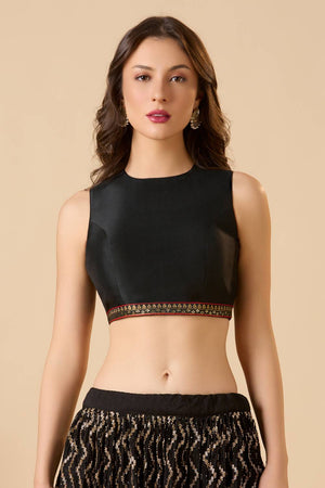 Black Solid Silk Blouse