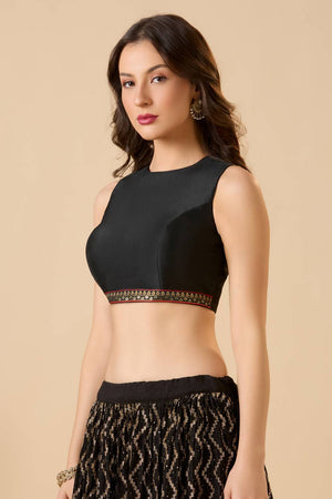 Black Solid Silk Blouse