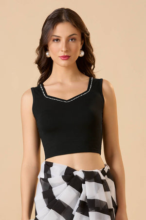 Black Printed Lycra Blouse