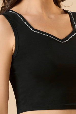 Black Printed Lycra Blouse