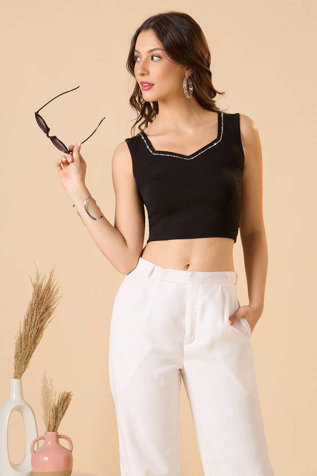 Black Printed Lycra Blouse