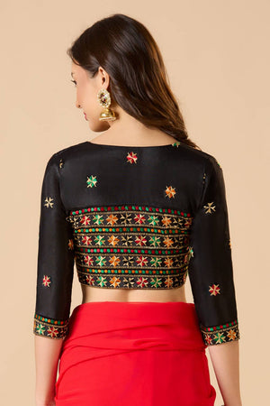 Black Embroidered Chinon Blouse