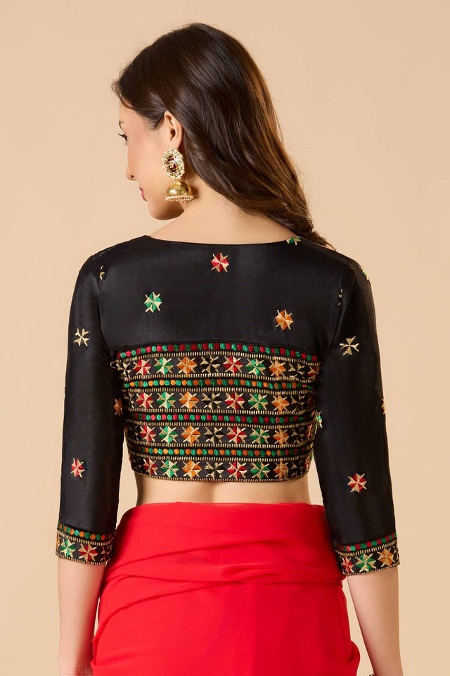 Black Embroidered Chinon Blouse