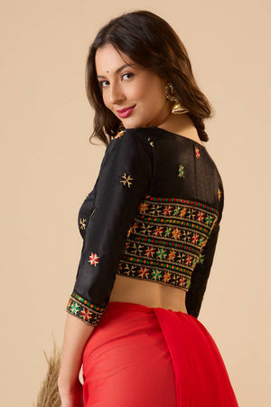 Black Embroidered Chinon Blouse