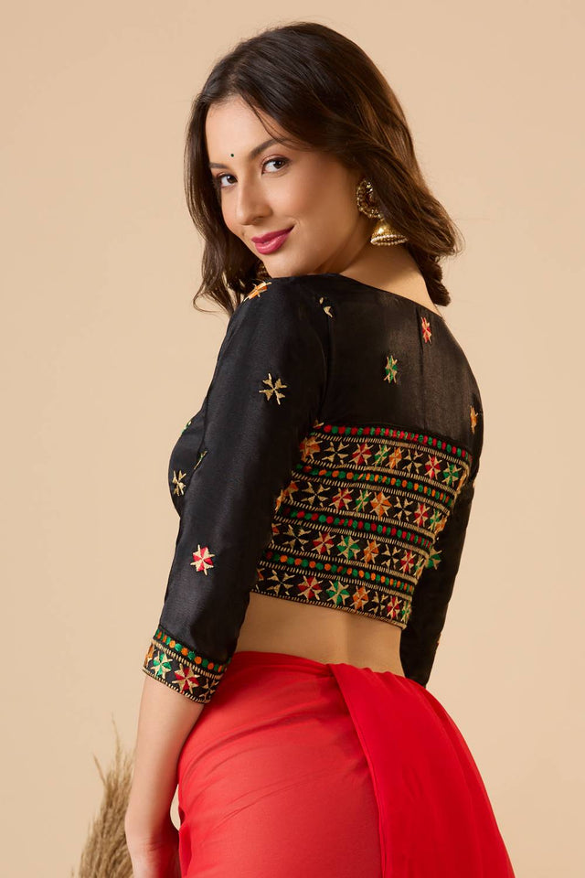 Black Embroidered Chinon Blouse