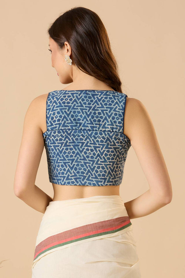 Blue Printed Cotton Blouse