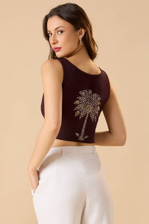 Maroon Printed Lycra Blouse