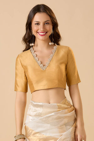 Gold Solid Silk Blouse