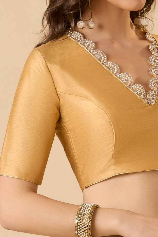 Gold Solid Silk Blouse