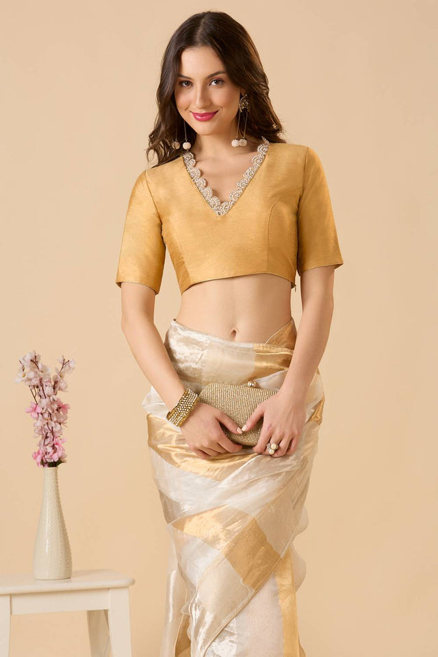 Gold Solid Silk Blouse