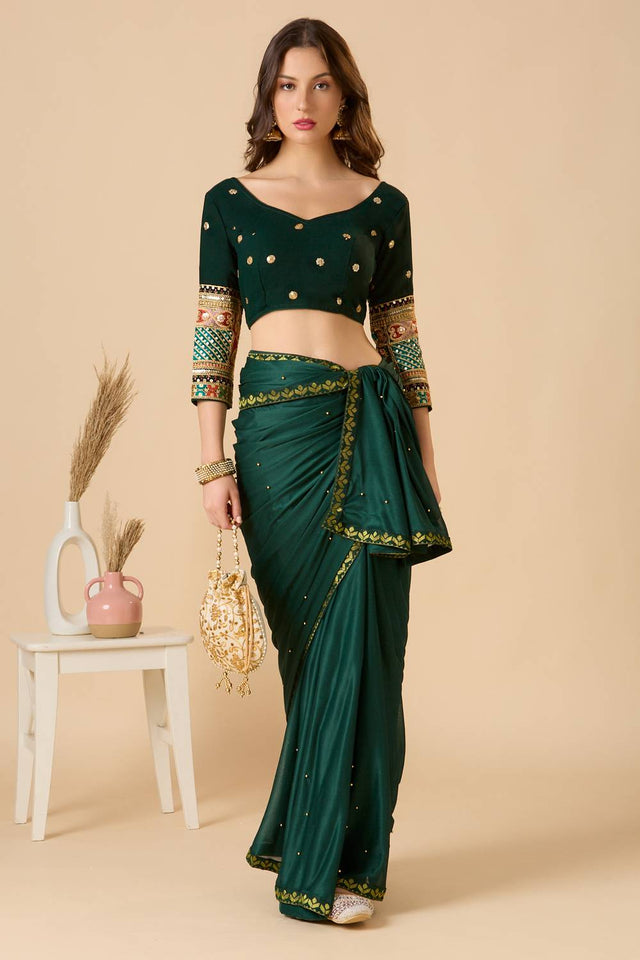 Green Embroidered Georgette Blouse