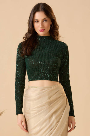 Green Embellished Lycra Blouse