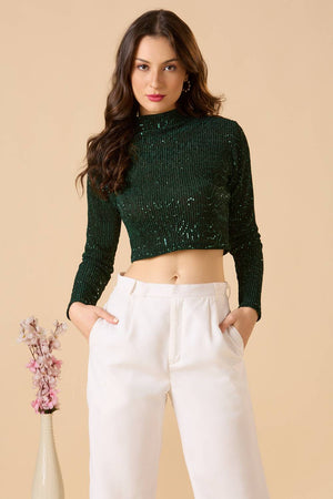Green Embellished Lycra Blouse
